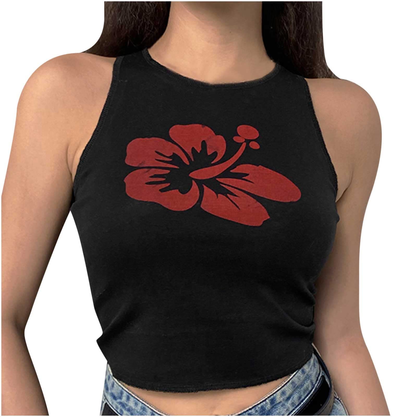 YaYiYa Women's Sleeveless Graphic Print Crewneck Bodycon T-Shirt - Summer & Fall Casual Tops for Women - Perfect for Daily Wear, Weekend Outings and Street Fashion
