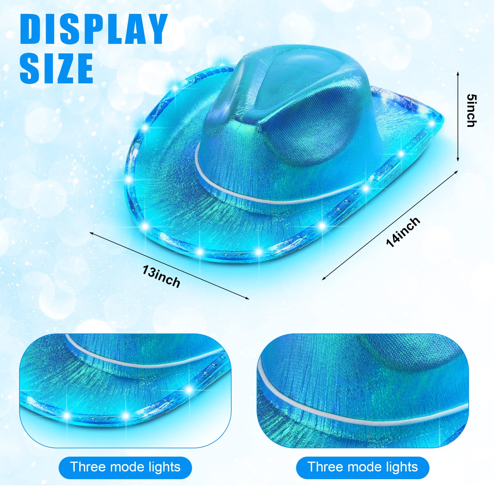 Zhanmai 8-Piece Cowgirl Costume Set - LED Light Up Cowboy Hat & Heart Sunglasses for Women & Girls - Sparkly Western Party Accessories for Halloween, Rodeo, Music Festivals & Themed Events