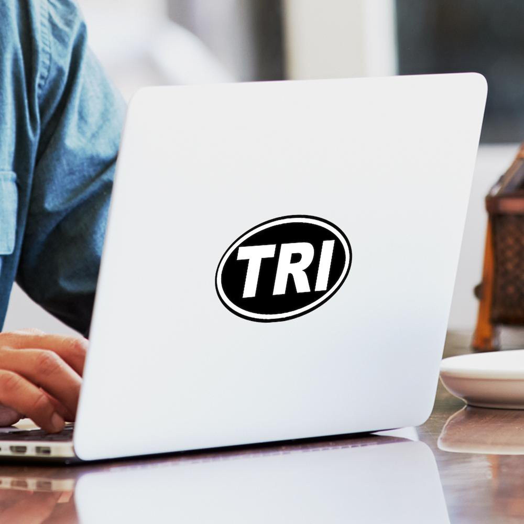 Triathlon TRI Oval Euro Sticker - Black Car Bumper Decal for Athletes | Waterproof Vinyl Sticker for Cars, Laptops, Windows | Perfect for Triathletes, Cyclists & Runners