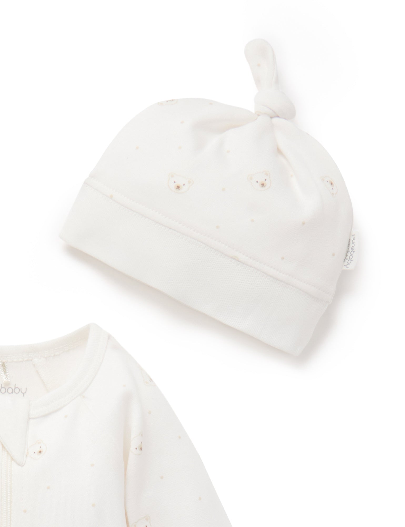 Purebaby Organic Cotton Baby Growsuit & Hat Set - Soft Vanilla Bear Design for Newborns & Infants | Perfect for Photography, Gifts & Everyday Comfort