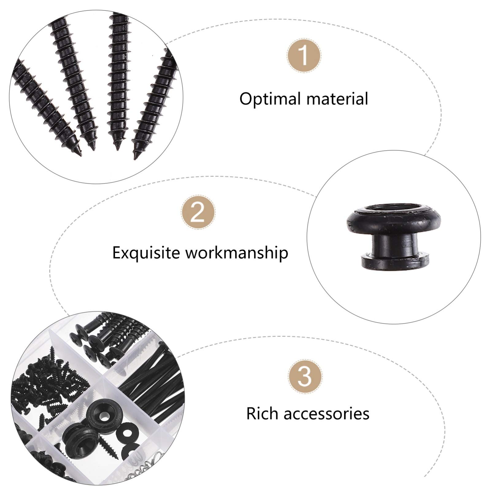 EXCEART 9-Piece Guitar Repair Screw Kit - Includes Guitar Spring, Strap Buttons, Mounting Tools for Electric Guitar Bridge, Pickup, Pickguard, Tuner & Neck Plate (Black) - Perfect for DIY Guitar Maintenance & Hardware Replacement