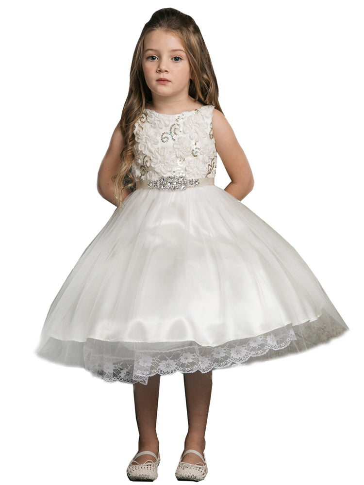Ivory 3D Floral Beaded Belt Bridesmaid Dress for Big Girls - Size 8-12 | Perfect for Junior Bridesmaids, Flower Girls & Special Occasions