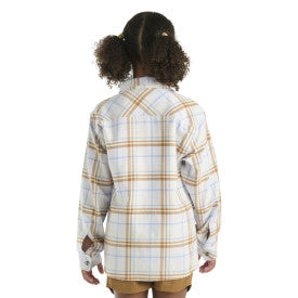 Youth Girls Long Sleeve Flannel Shirt with Pocket - Soft & Cozy Fresh Lavender Plaid - Perfect for School, Outdoor Activities & Casual Wear