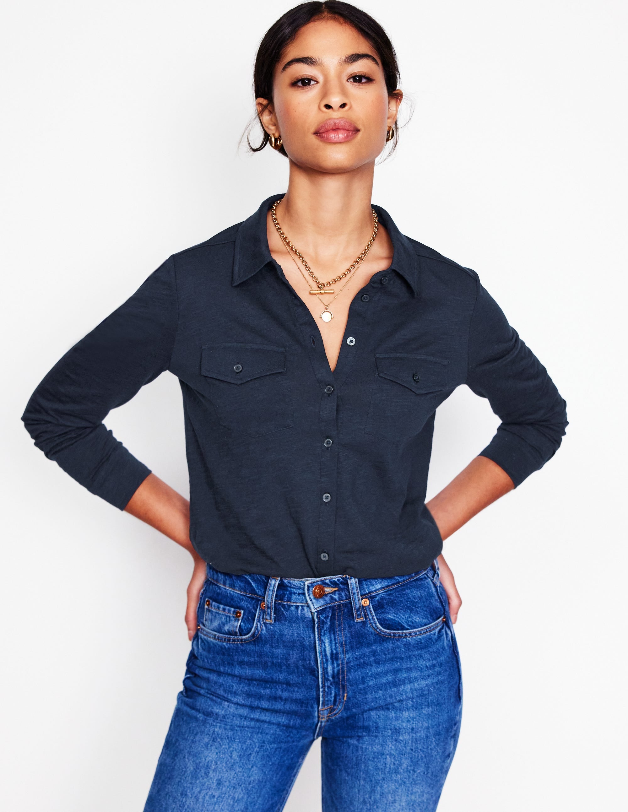 Amy Women's Navy Jersey Shirt - Soft & Comfortable Casual Tee for Everyday Wear, Workout, and Lounge
