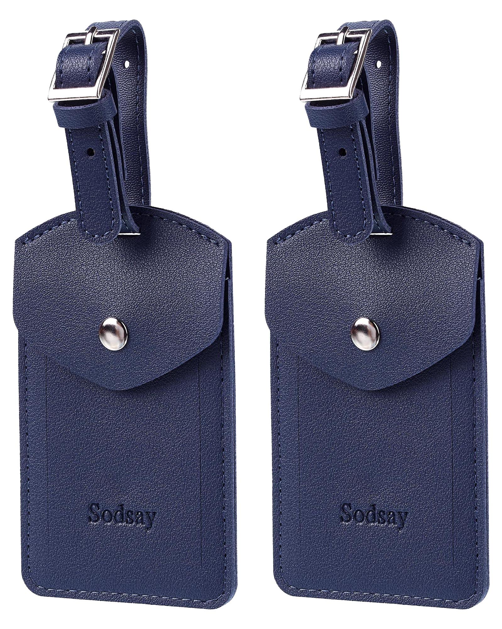 Sodsay Genuine Leather Luggage Tags for Travel - 2 Pack Durable Baggage ID Tags with Privacy Flap | Perfect for Suitcases, Backpacks & Carry-On Bags