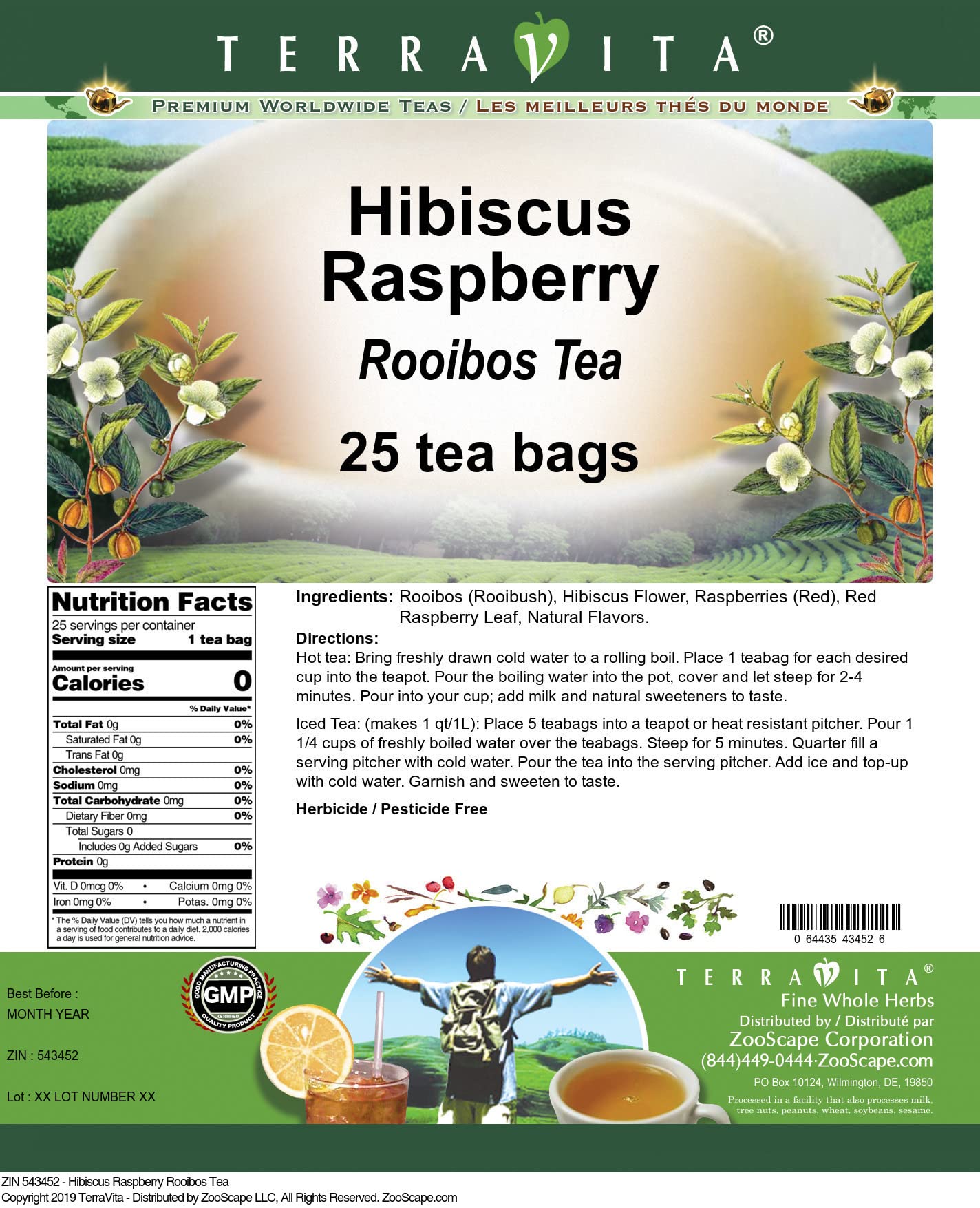 Organic Hibiscus Raspberry Rooibos Tea Bags - 25 Count, Caffeine-Free Herbal Tea Blend, Rich in Antioxidants | Perfect for Relaxation, Afternoon Tea, or Iced Tea Refreshment