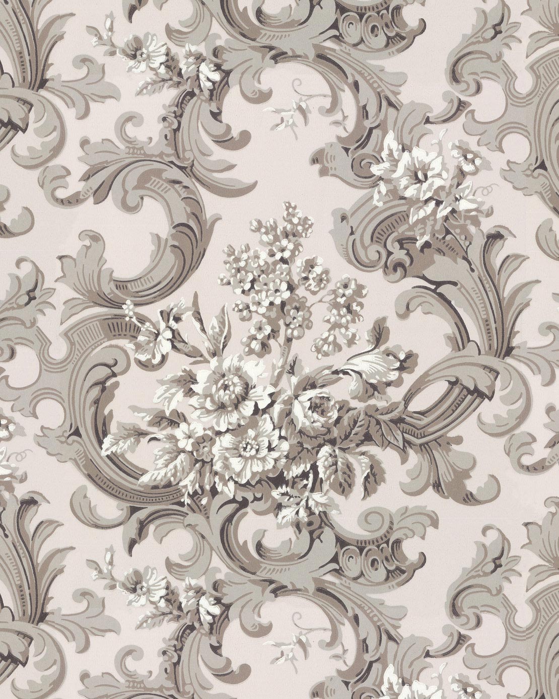 Lim & Handtryck Wallpaper - French Bouquet Grey/Pink Floral Design for Living Room & Bedroom Decor