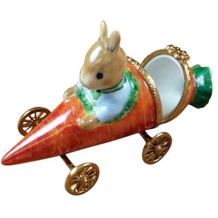 Hand-Painted Rabbit in Carrot Limoges Porcelain Car Trinket Box - Perfect for Easter Gifts, Collectibles & Home Decor
