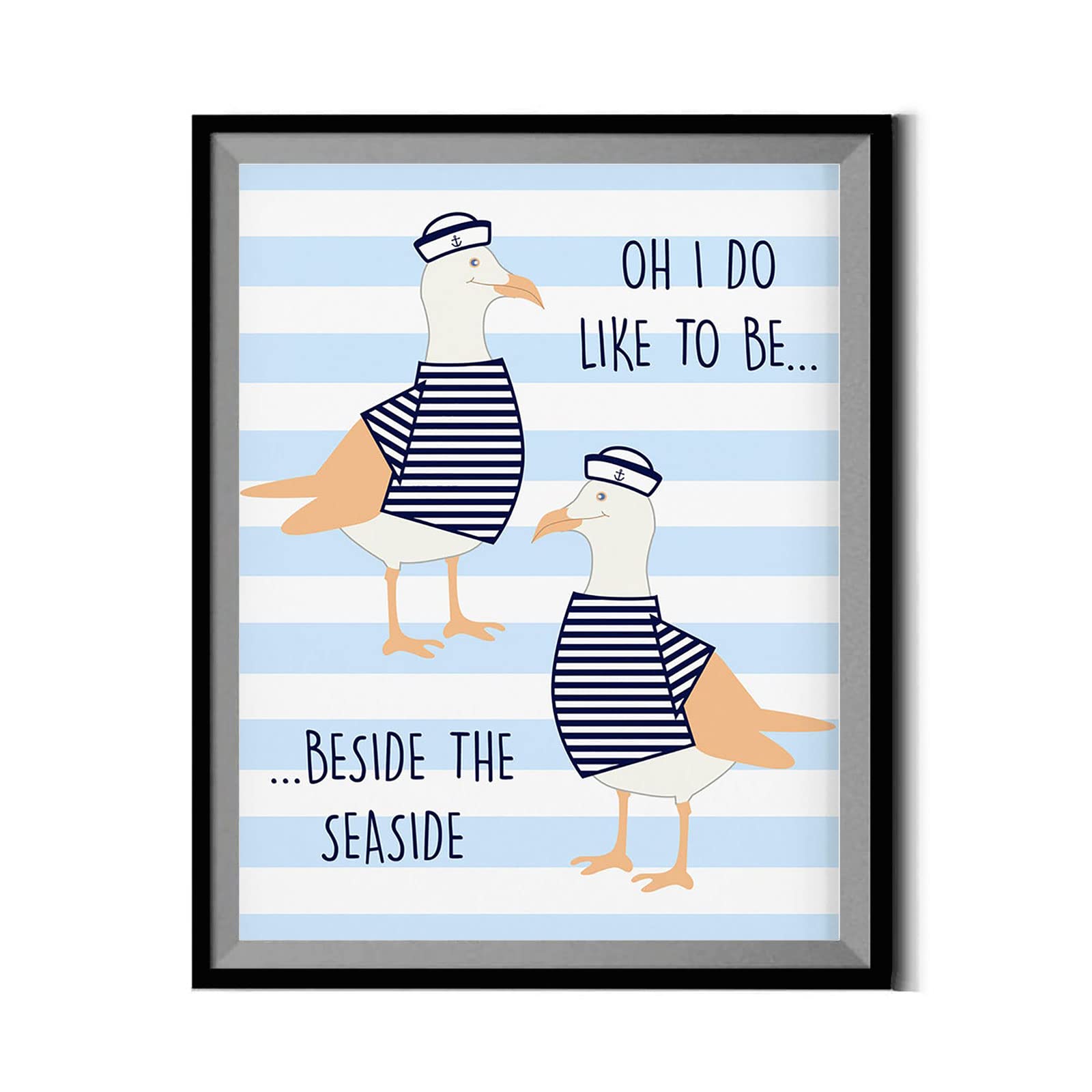 Modern Coastal Wall Art Print - 12x16 Inch White Bedroom Decor, Mr & Mrs Wall Decor, Seaside Seagulls Nautical Nursery Art (Unframed) | Perfect for Beach-Themed Bedrooms, Guest Rooms & Nursery Decor