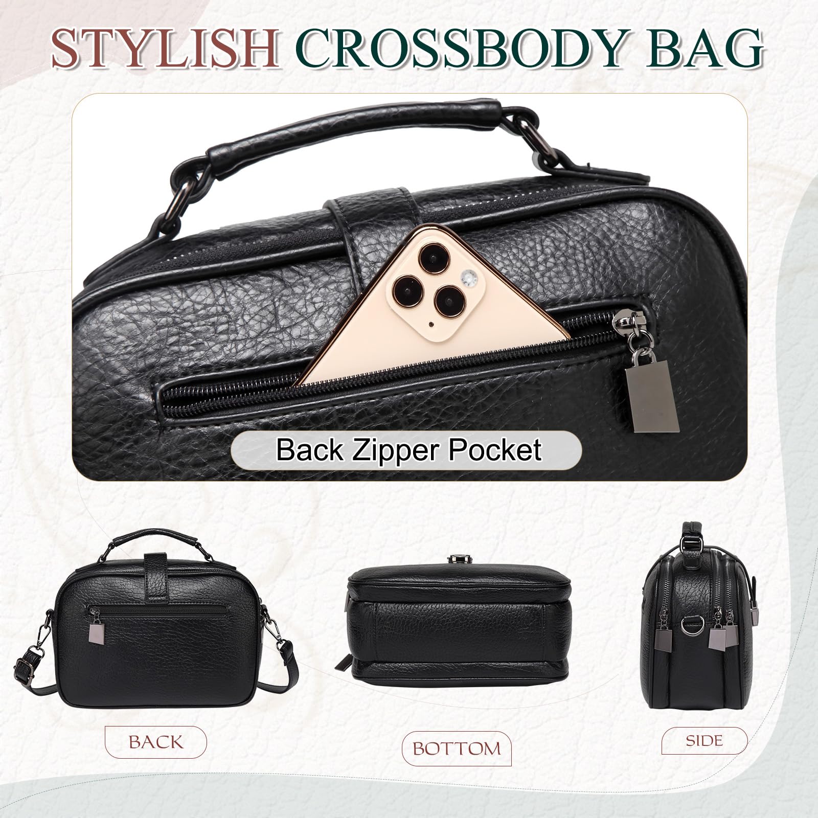 Kasgo Vegan PU Leather Crossbody Bag for Women - Small Top Handle Shoulder Purse with Adjustable Strap, Phone Pocket | Casual Everyday Use, Work, Travel & Shopping Accessory