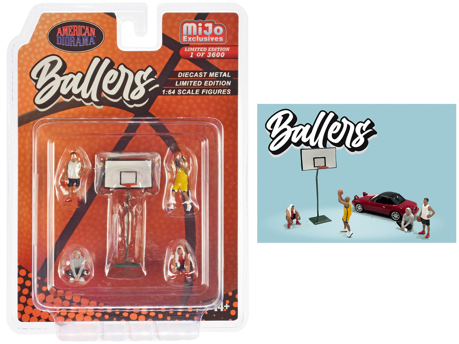 American Diorama 1/64 Scale Ballers 5-Piece Diecast Figure Set - 4 Figures & Basketball Hoop, Limited Edition (3600 Worldwide) - Perfect for Collectors, Display, and Basketball Fans