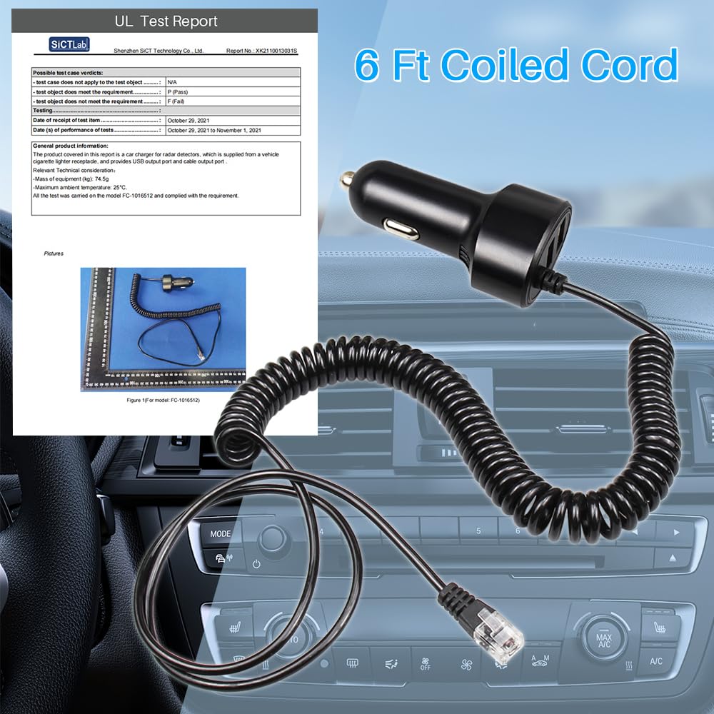 FouceClaus RJ11 Radar Detector Power Cord with Dual USB Ports - Compatible with Escort, Valentine One V1, Beltronics, Uniden R3/R4/R7/R8 & Passport - Car Charger Adapter for Road Trips & Highway Driving
