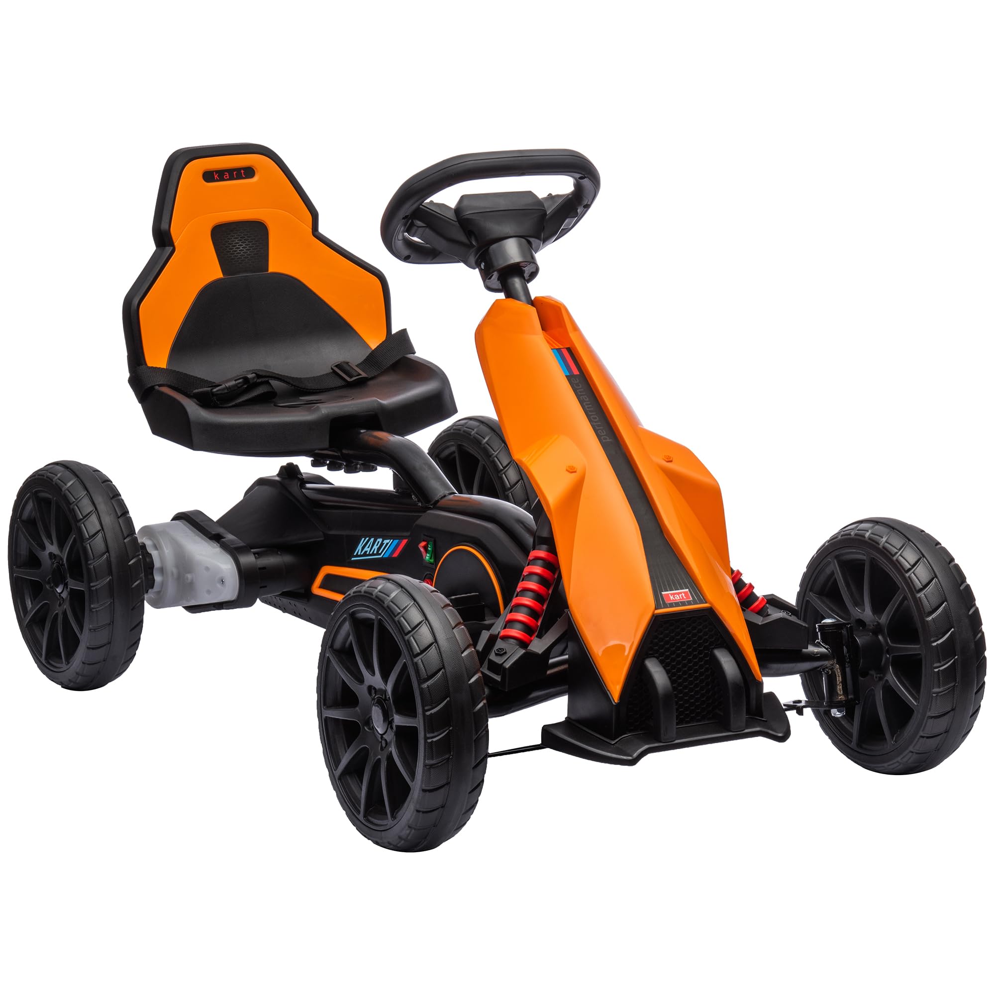 Aosom 12V Electric Go Kart for Kids - Adjustable Speed Ride-On Toy with Forward/Reverse, Outdoor Play Vehicle for Boys & Girls Ages 3-8 (Orange) - Perfect for Backyard Fun, Birthday Gifts & Family Outdoor Activities