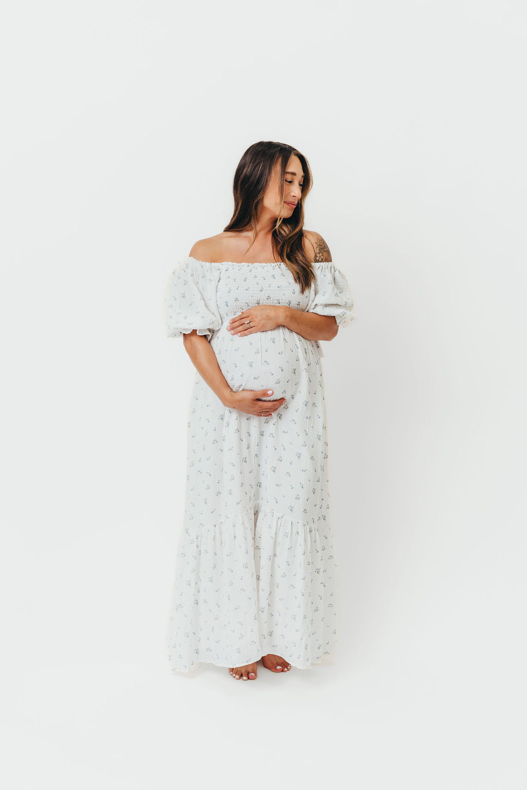Livvy 100% Cotton Maxi Dress - Off White & Blue Floral Print, Women's Summer Beach Dress for Vacation, Party & Casual Wear