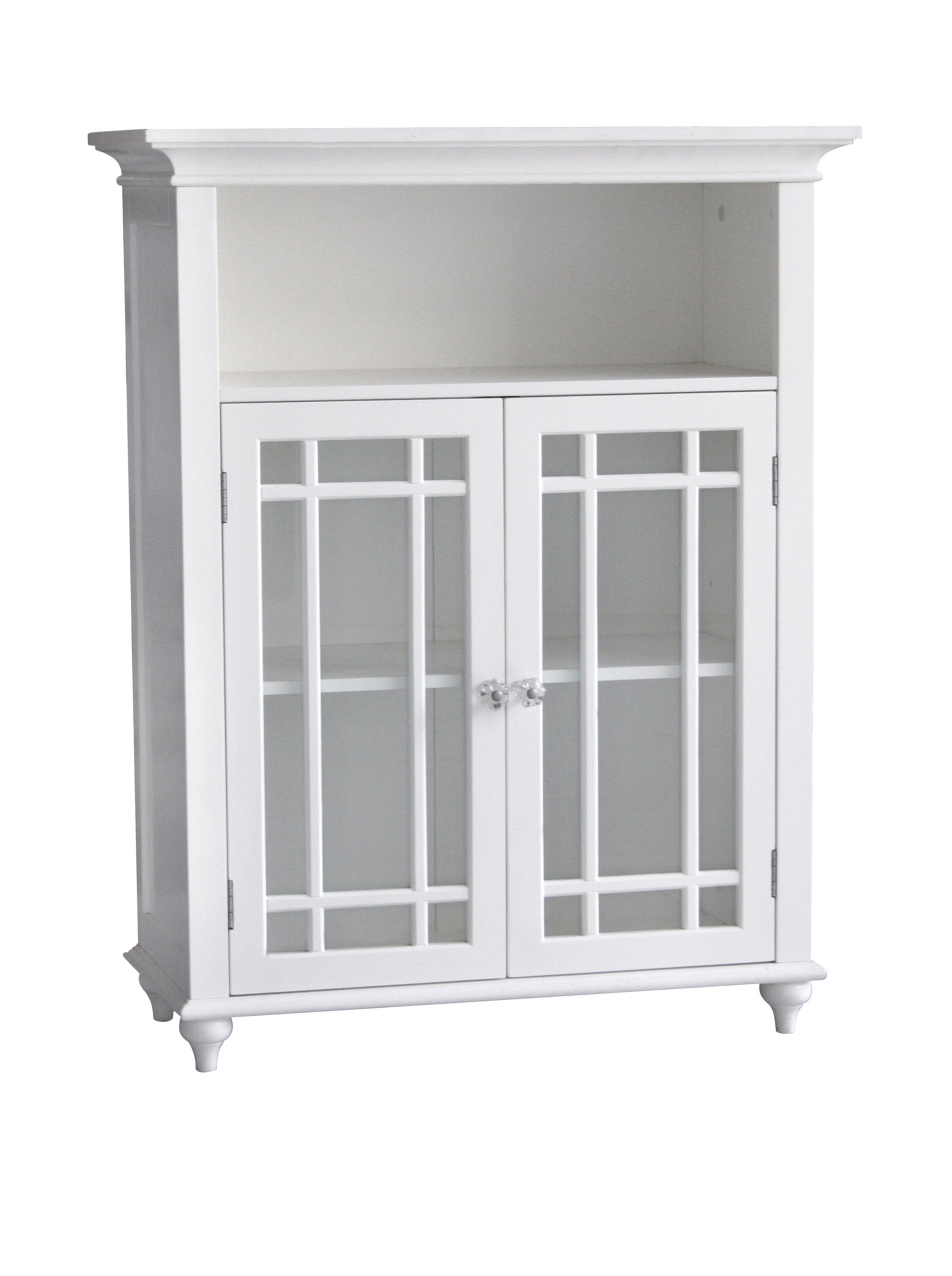 Elegant White Freestanding Floor Cabinet with 2 Glass Doors & Adjustable Shelves - Bathroom, Kitchen, Living Room Storage Organizer for Home Decor | Perfect for Small Spaces & Apartment Organization
