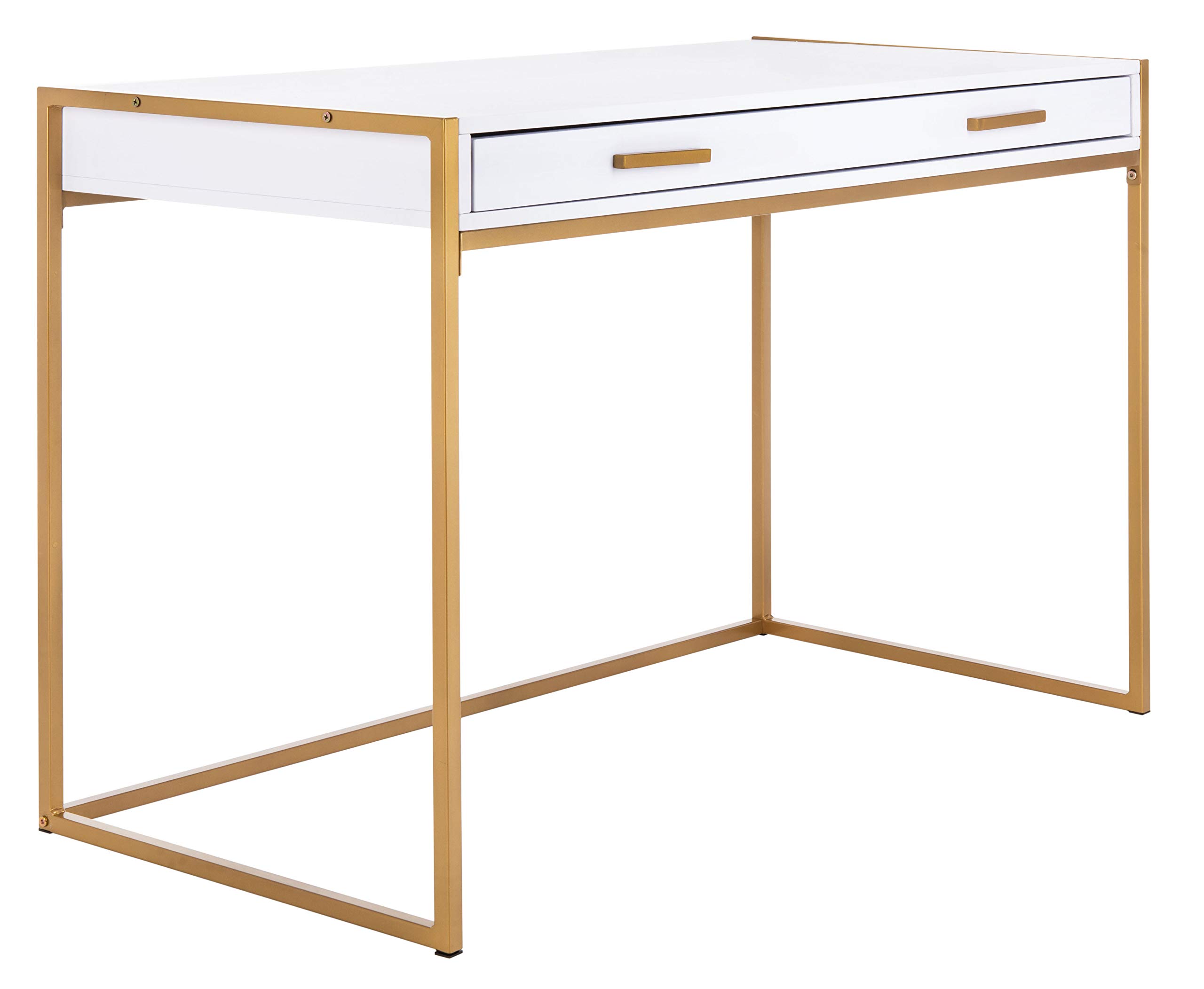 Safavieh Elodie Modern White and Gold 1-Drawer Home Office Desk - Stylish Writing Desk for Small Spaces, Dorm Rooms & Modern Workspaces