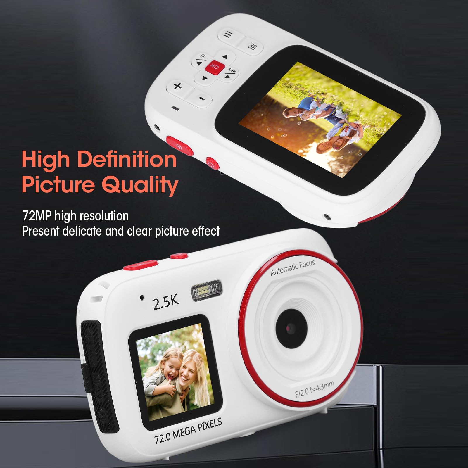 72MP Digital Camera with 16X Zoom & Dual Screen - Compact Vlogging Camera for Beginners, Autofocus Point and Shoot Travel Camera for Photography & Selfies (White) - Perfect for Travel Vlogging, YouTube Content Creation & Everyday Photography