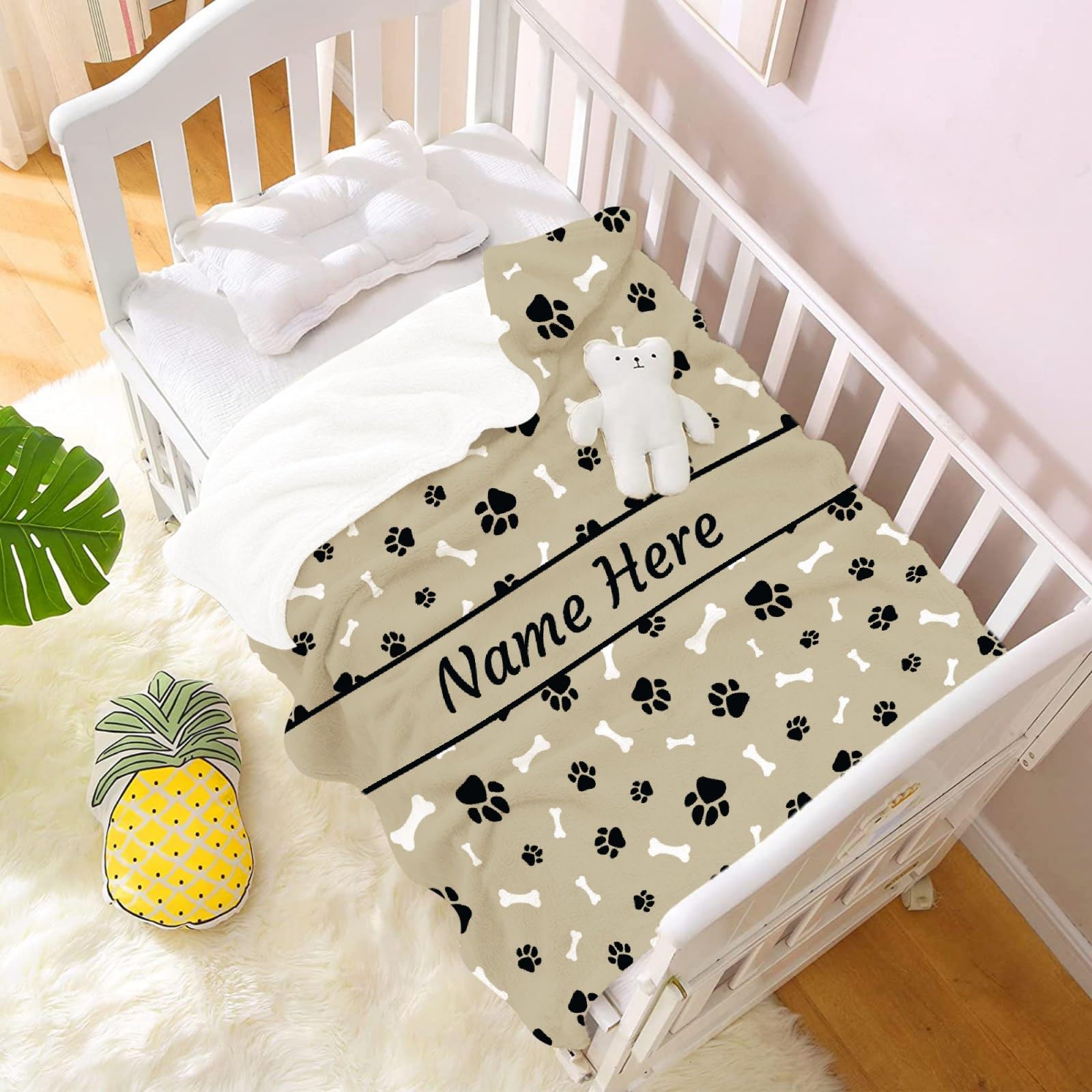 **Custom Personalized Dog Blanket with Name - Soft Cozy Fleece Pet Blanket for Puppy, Cute Dog Paws & Bones Design - Perfect Gift for Dog Lovers, Mom & Dad - Great for Bed, Sofa, Couch & Travel**