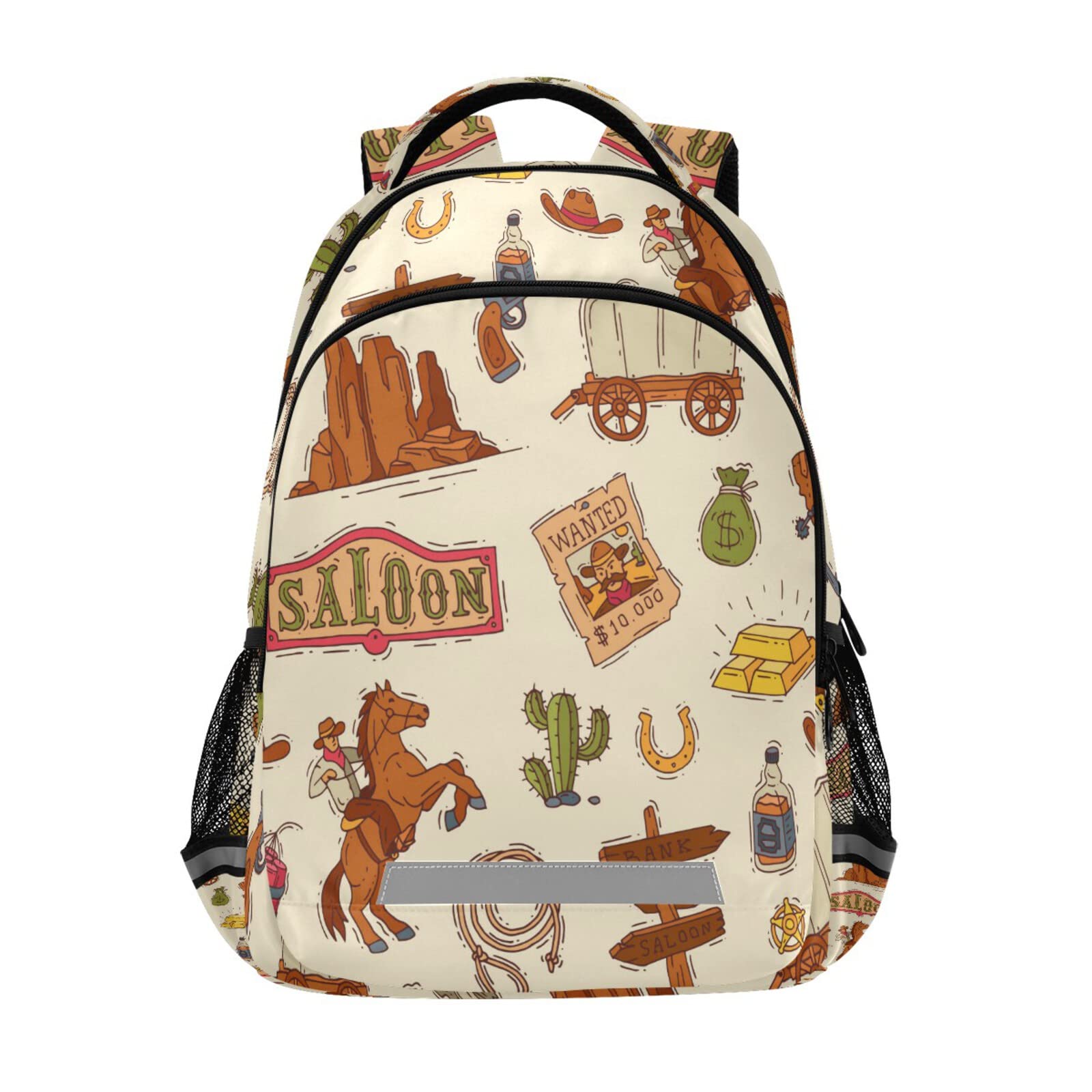 Western Cowboy Backpack for Laptop - Colorful Wildlife Lasso Cactus Design, Gold Shoulder Bookbag with Reflective Stripes | Large Capacity Daypack for Travel, Camping & School | Durable Casual Backpack for Men & Women