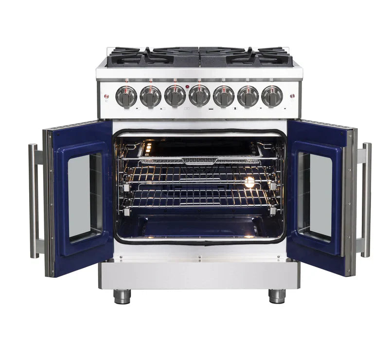 FORNO Massimo 30 Inch Freestanding Dual Fuel Range with French Doors - Stainless Steel FFSGS6325 | Professional Gas & Electric Oven for Home Cooking, Baking & Entertaining