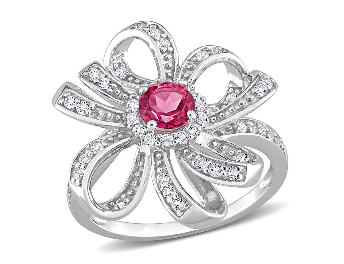 1.10 Carat (CTW) Pink & White Topaz Sterling Silver Flower Ring – Elegant Jewelry for Women, Perfect for Weddings, Anniversaries & Special Occasions