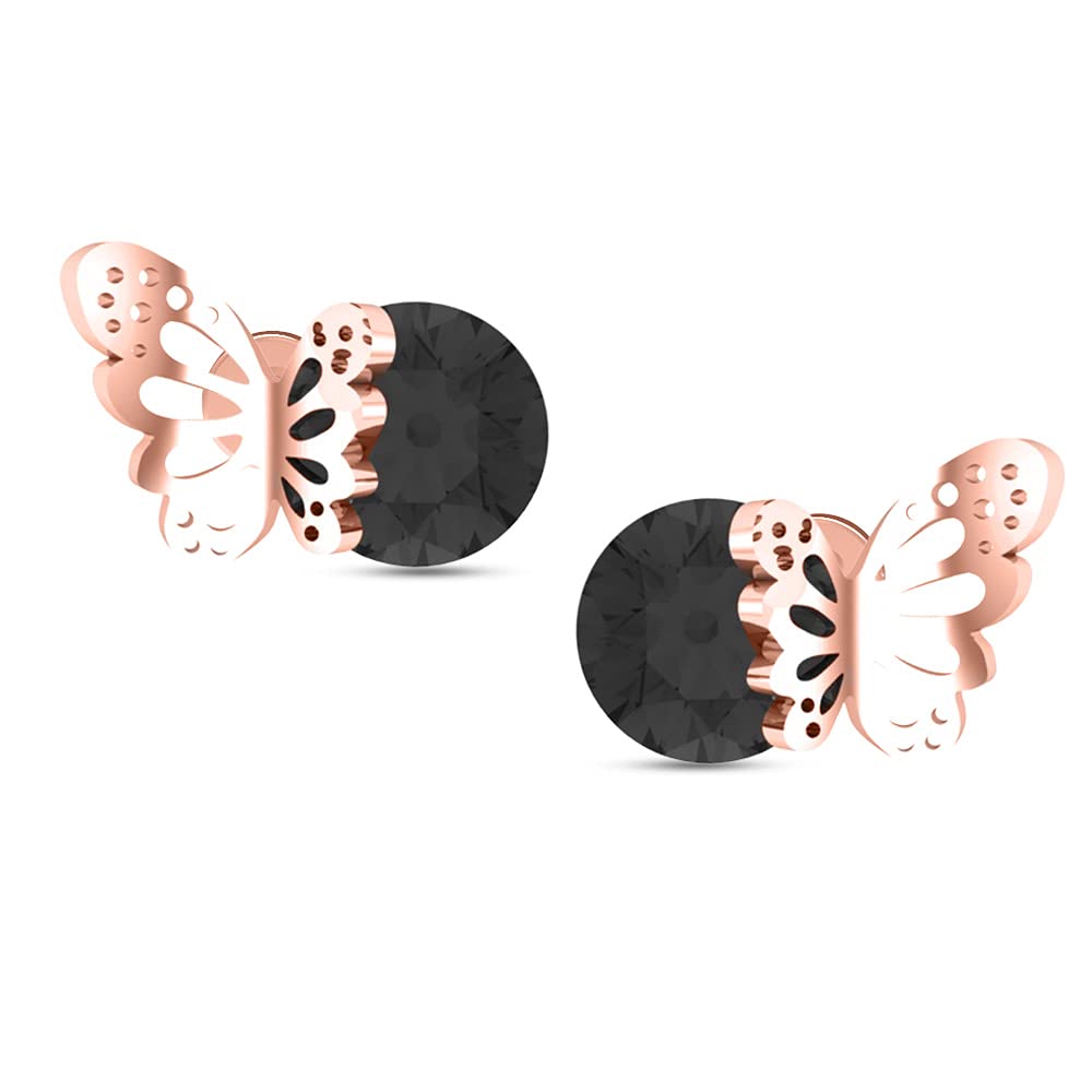 14K/18K White Gold IGI/IGLI Certified 0.1 Ct Diamond & Black Onyx Butterfly Stud Earrings for Women | Elegant Jewelry Gift for Her | Perfect for Weddings, Anniversaries & Special Occasions