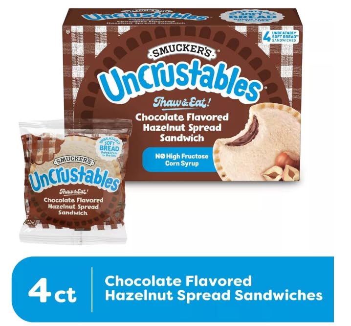 Uncrustables Frozen Chocolate Hazelnut Spread Sandwich - 28 Count (4 per Pack, Pack of 7) | Quick Breakfast & School Lunch for Kids | No Crust PB&J Alternative