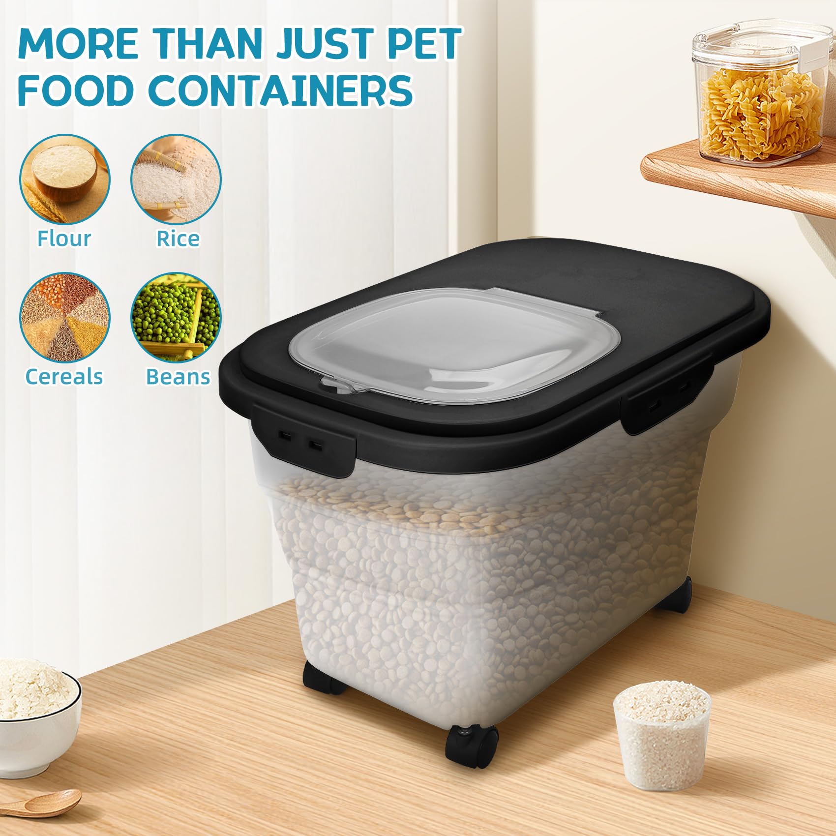 Collapsible Dog Food Storage Container with Wheels - 17-20 lb Airtight Pet Food Bin with Scoop & Measuring Cups - Perfect for Home, Travel & Outdoor Use