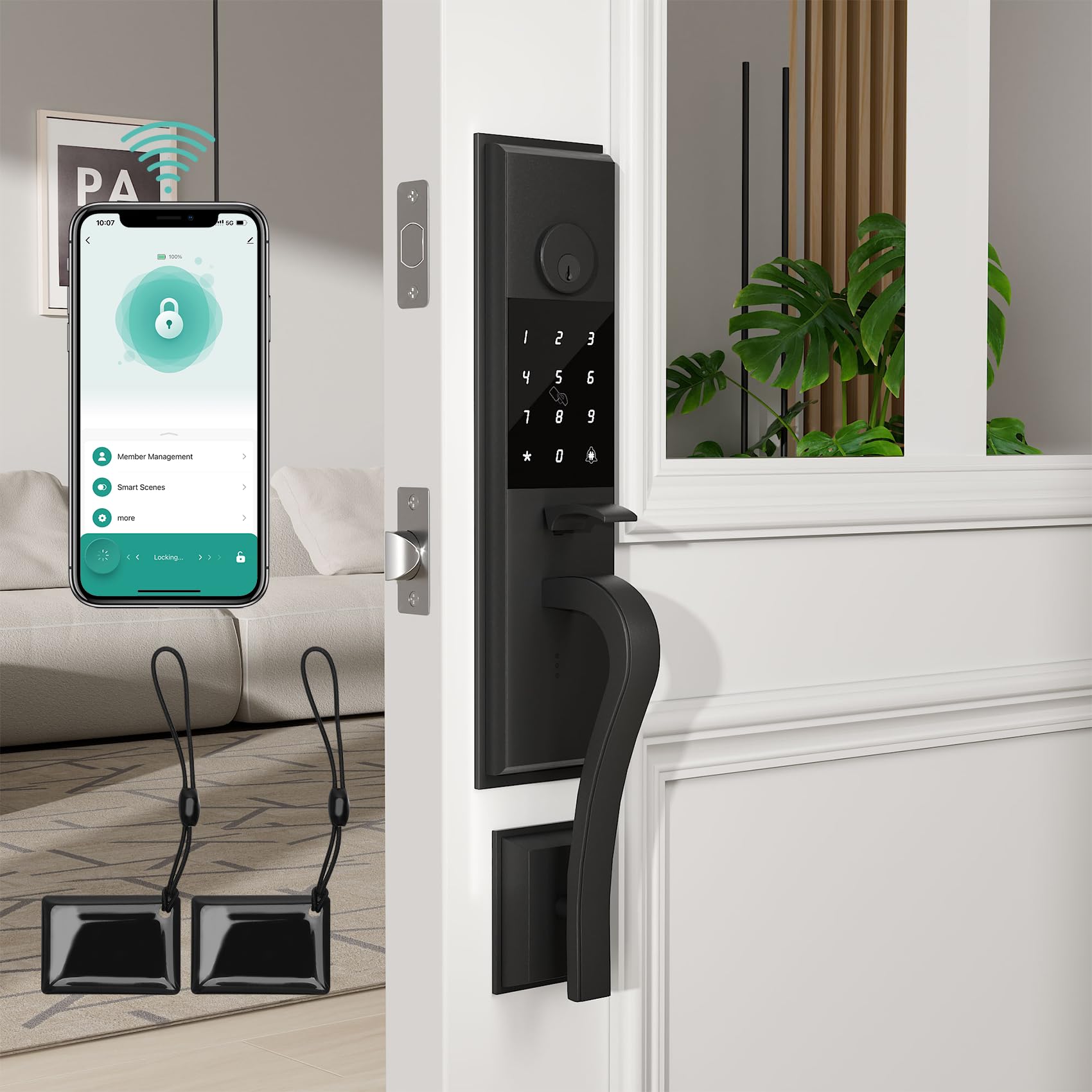 Smart Keyless Entry Door Lock - Touchscreen Keypad Electronic Digital Lock with Auto Lock & Tuya App Control - Matte Black Front Door Smart Lock for Home Security & Convenience (Ideal for Vacation Homes, Rentals & Smart Home Integration)