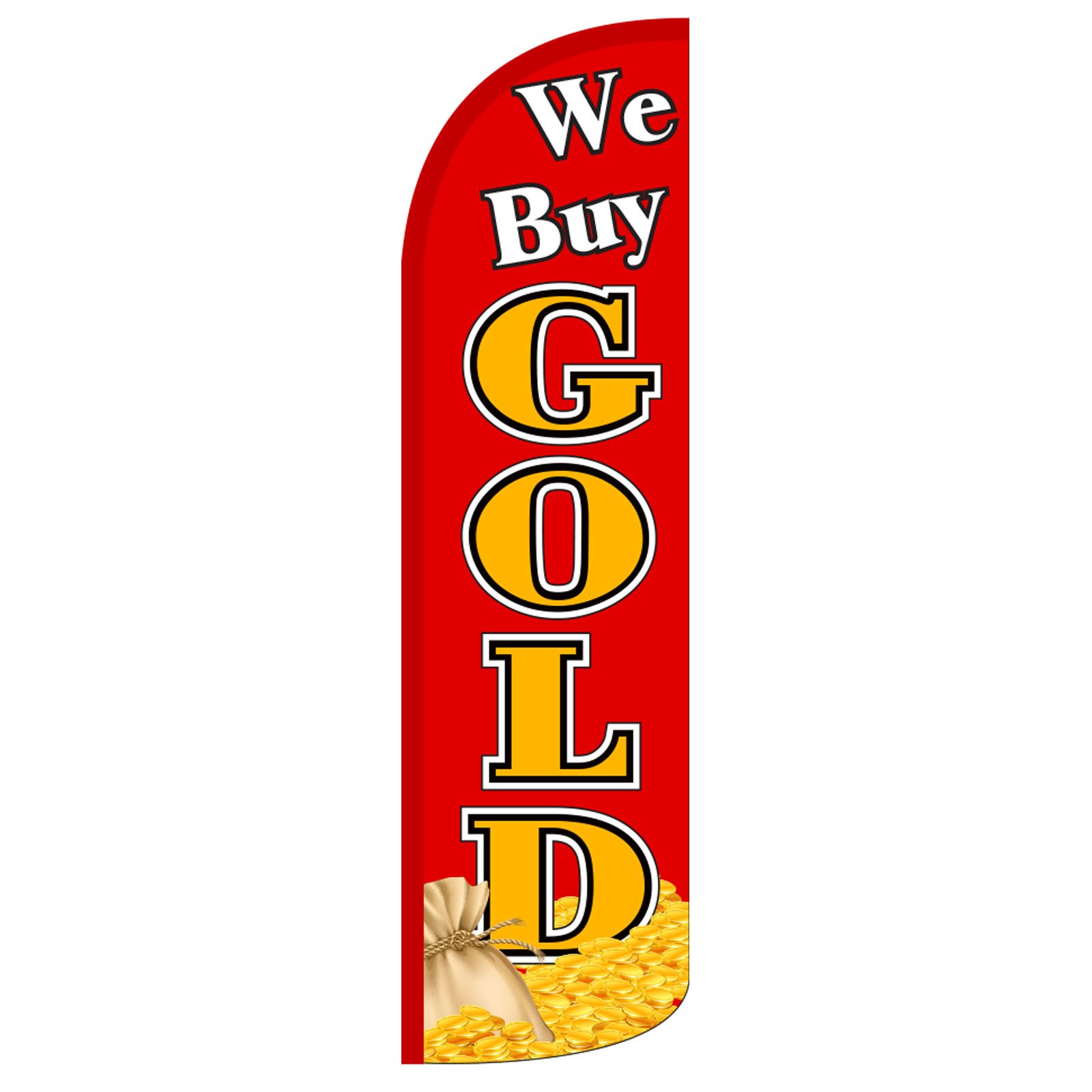 Premium Feather Swooper Flag Banner Kit - 14' Pole Set with Safety Orange Stake for Gold Buyers & Coin Collectors | Perfect for Yard Sales, Pawn Shops & Outdoor Advertising