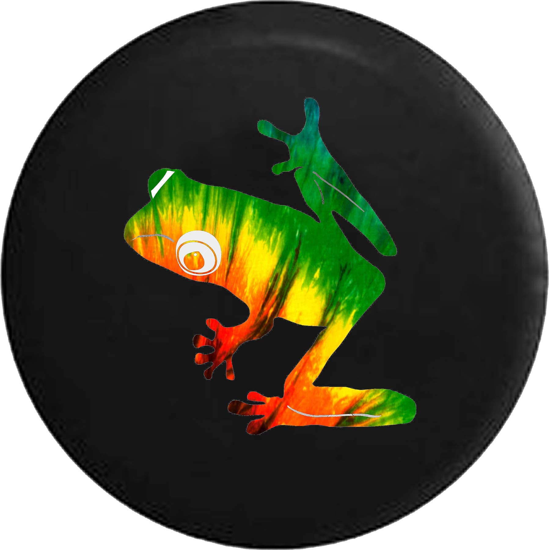 Black Tire Cover with Tree Frog Tie-Dye Design - 31 Inch Peace & Love Theme - Waterproof Dust Protection for RV, SUV, Truck & Jeep - Perfect for Camping, Road Trips & Outdoor Adventures