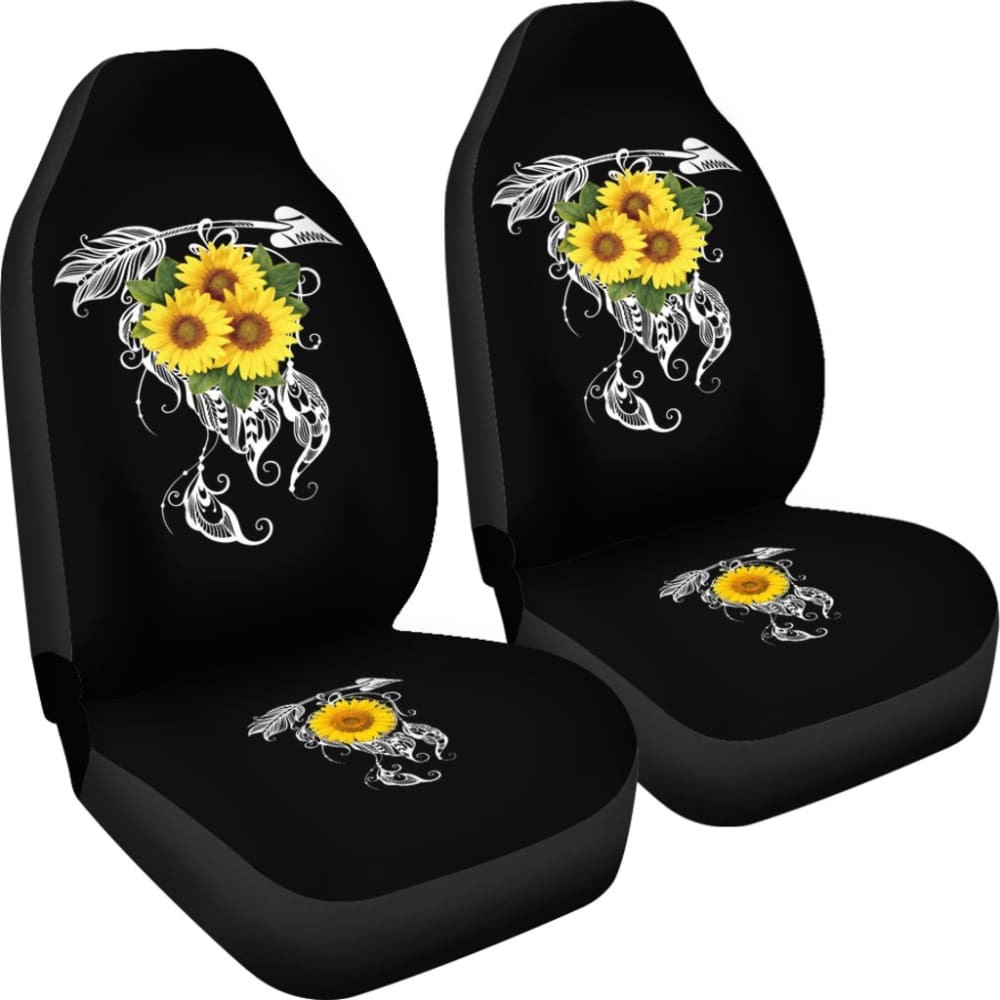Premium Sunflower Native American Pattern Car Seat Covers - Stylish Black Background - Perfect Gift for Car Enthusiasts & Road Trips