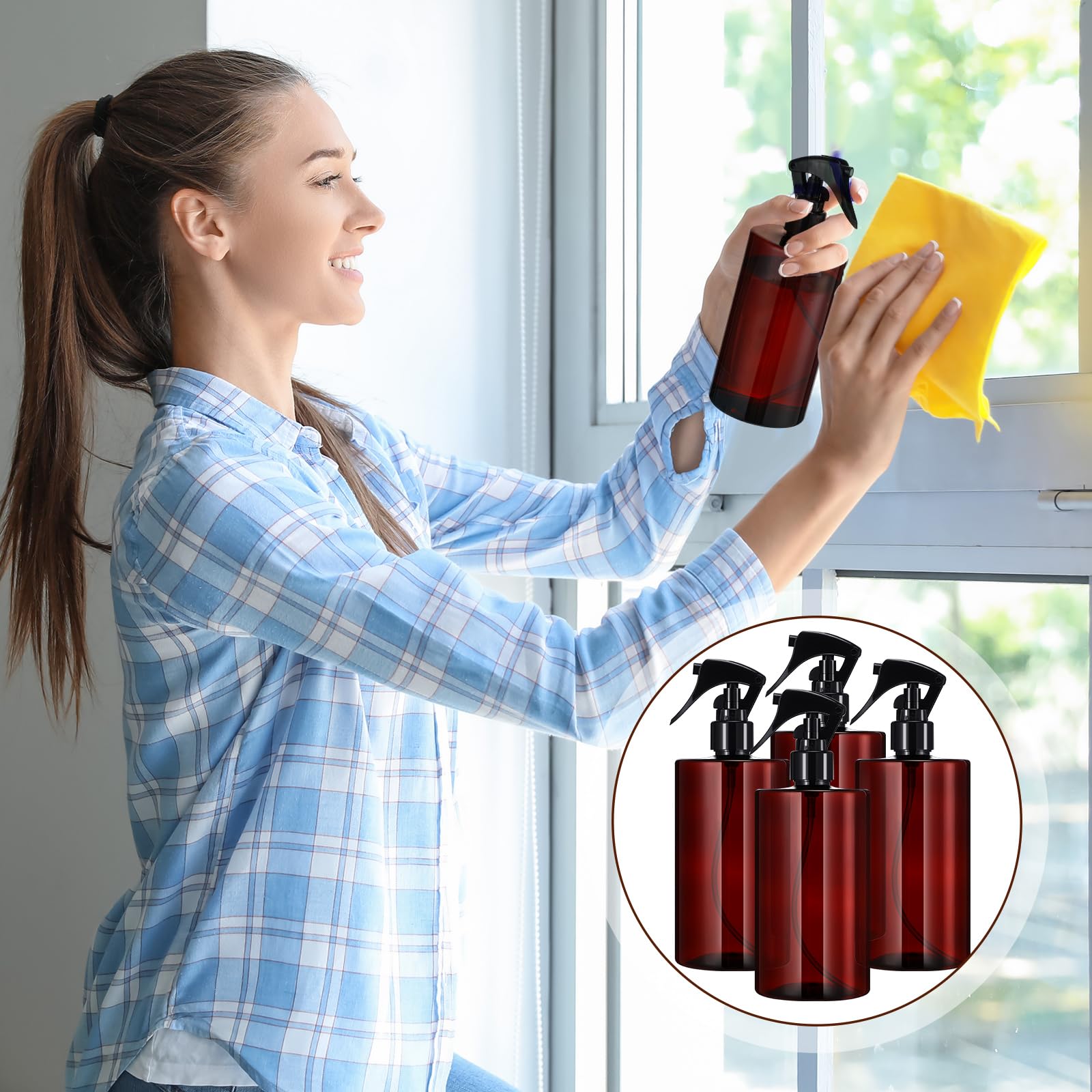 20 Pack 16 oz Amber Glass Spray Bottles - Refillable Plastic Bottles with Trigger Sprayers for Essential Oils, Hair Care, Cleaning Products & Water - Perfect for DIY, Home, Salon & Garden Use