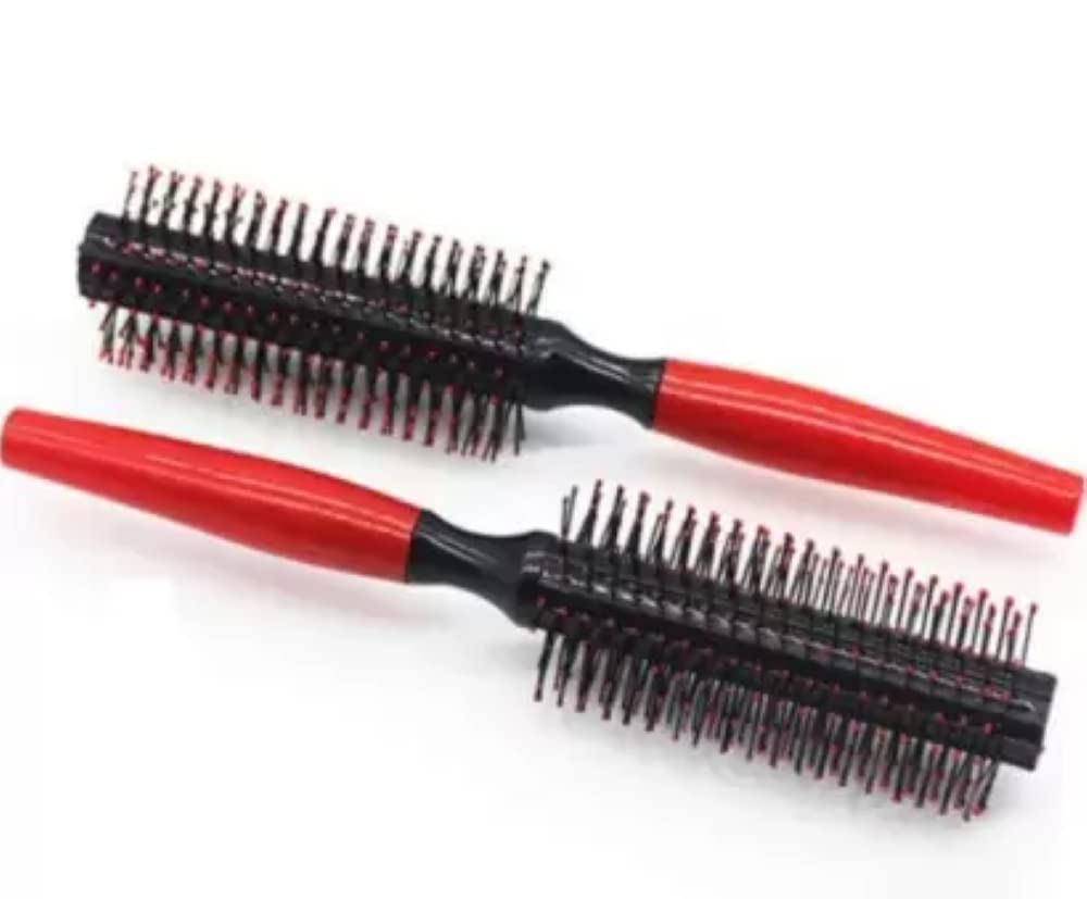 Feelhigh Red Plastic Hair Styling Brush with Nylon Bristles - Scalp Massage Brush & Barber Comb for Men Women - Perfect for Salon, Home Hair Care & Styling