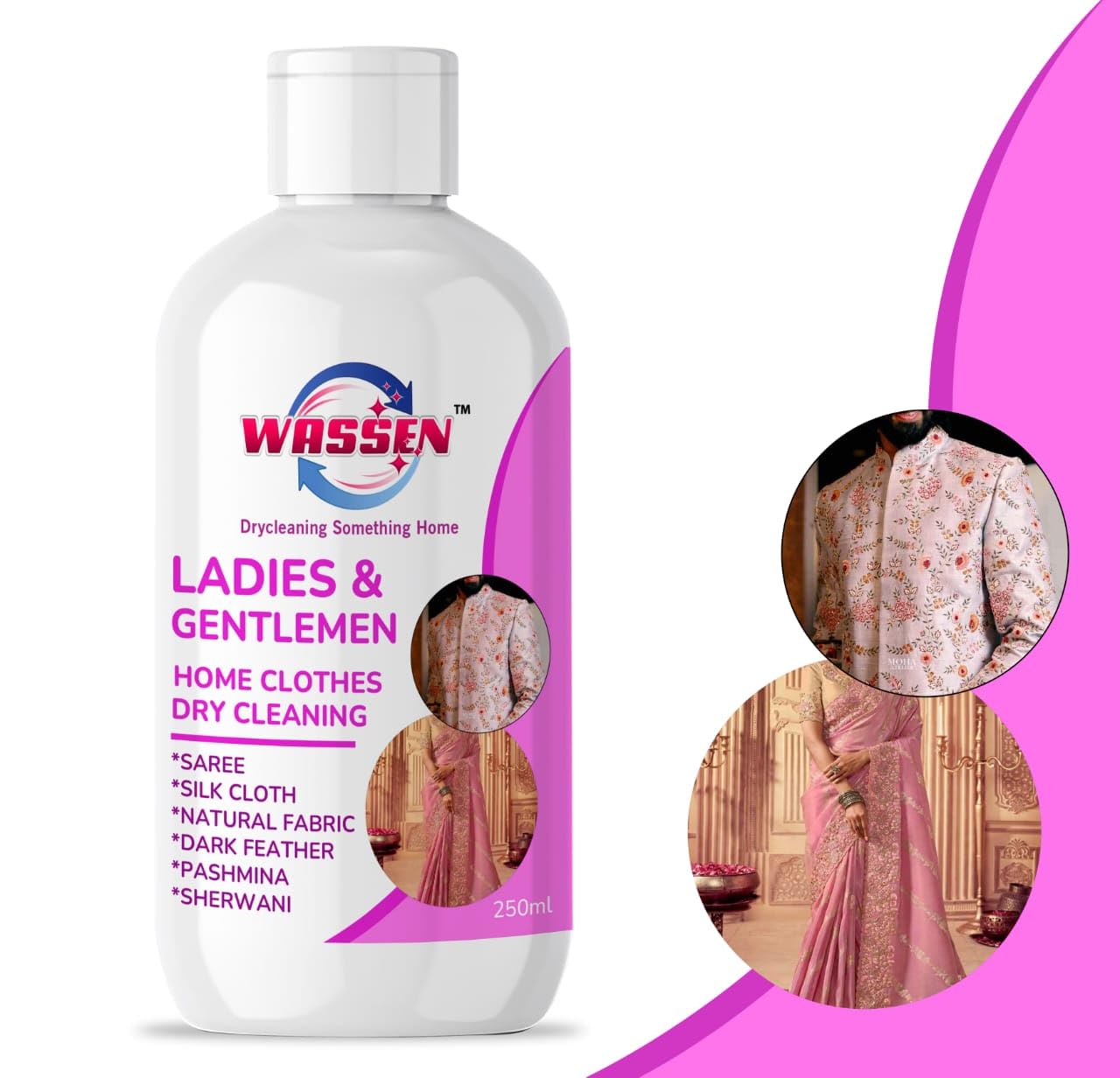 WASSEN Liquid Laundry Detergent for Delicate Fabrics - Gentle on Silk, Wool, Saree & Traditional Clothes - Hand & Machine Wash Safe (250ml) - Perfect for Silk Care, Wool Garments & Ethnic Wear