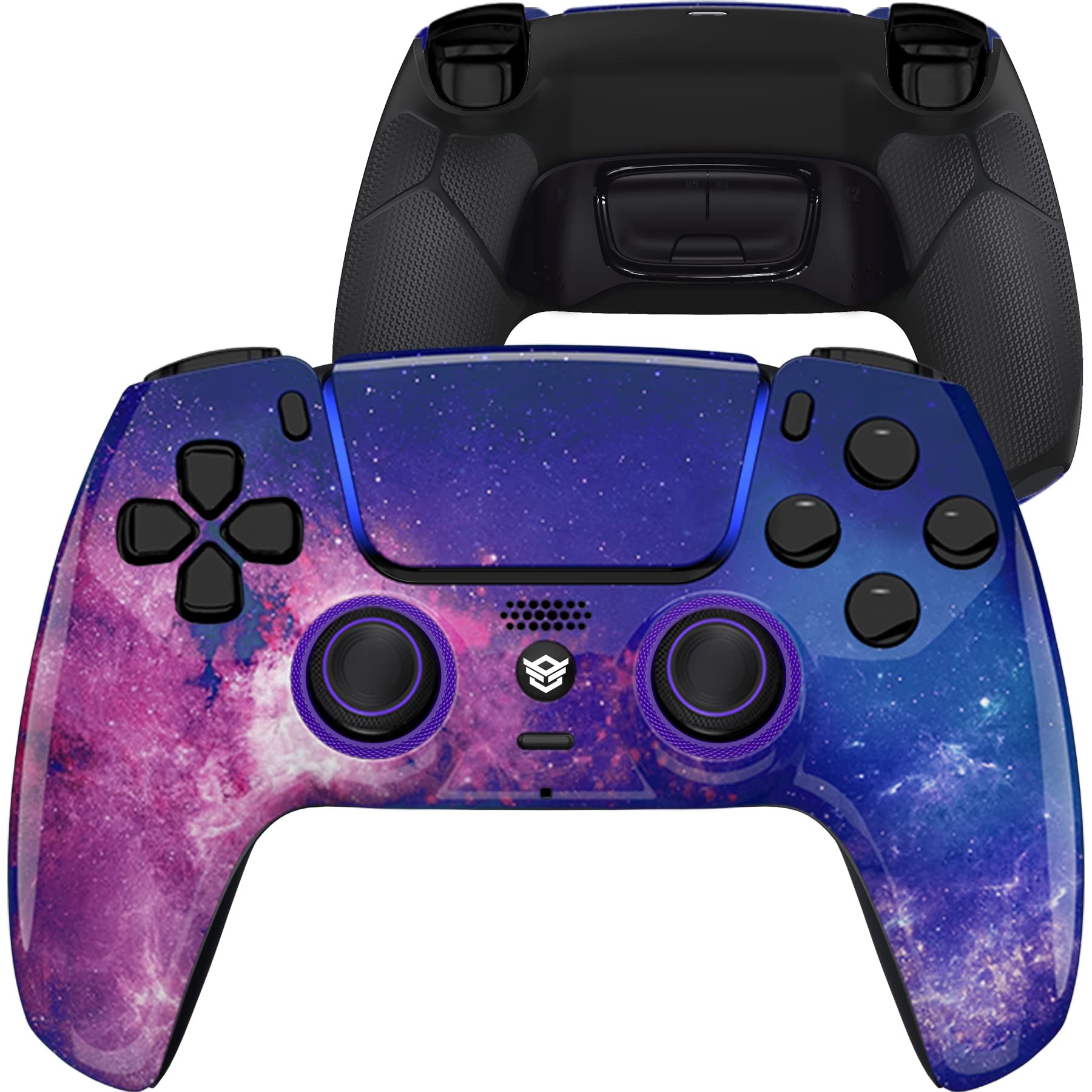 HEXGAMING ULTIMATE Wireless PS5/PS4 Controller with Back Buttons, Mouse-Click Triggers & Interchangeable Thumbsticks - Purple Galaxy Design | Perfect for Competitive Gaming & Long Play Sessions
