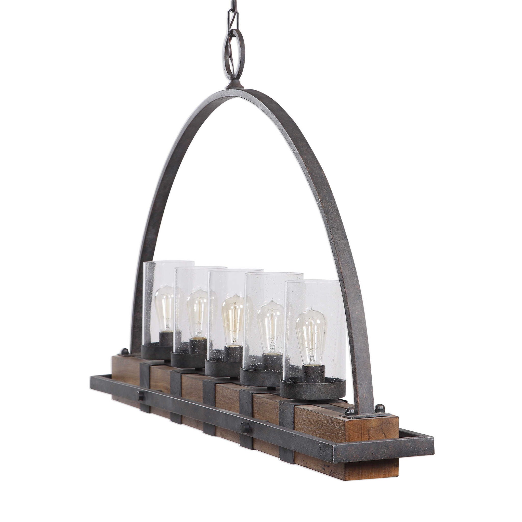 Atwood 5-Light Rustic Linear Chandelier in Light Brown - Farmhouse Ceiling Lighting Fixture for Dining Room, Kitchen Island & Bedroom