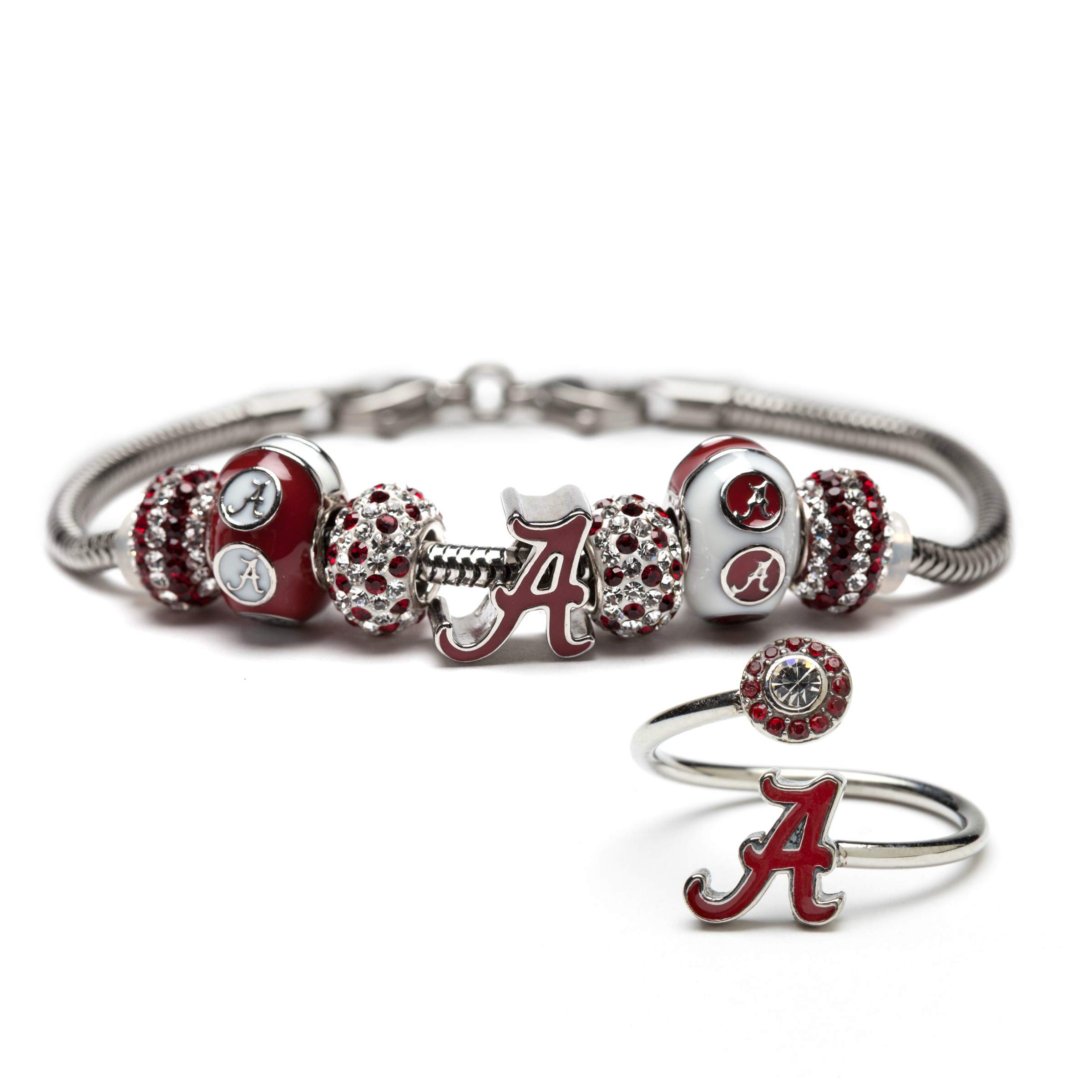 Official University of Alabama Crimson Tide Jewelry Set - Stone Armory Bama Fan Ring & Bracelet | Licensed Roll Tide Gifts for Women & Men | Perfect for Game Day, Graduation & Alabama Pride