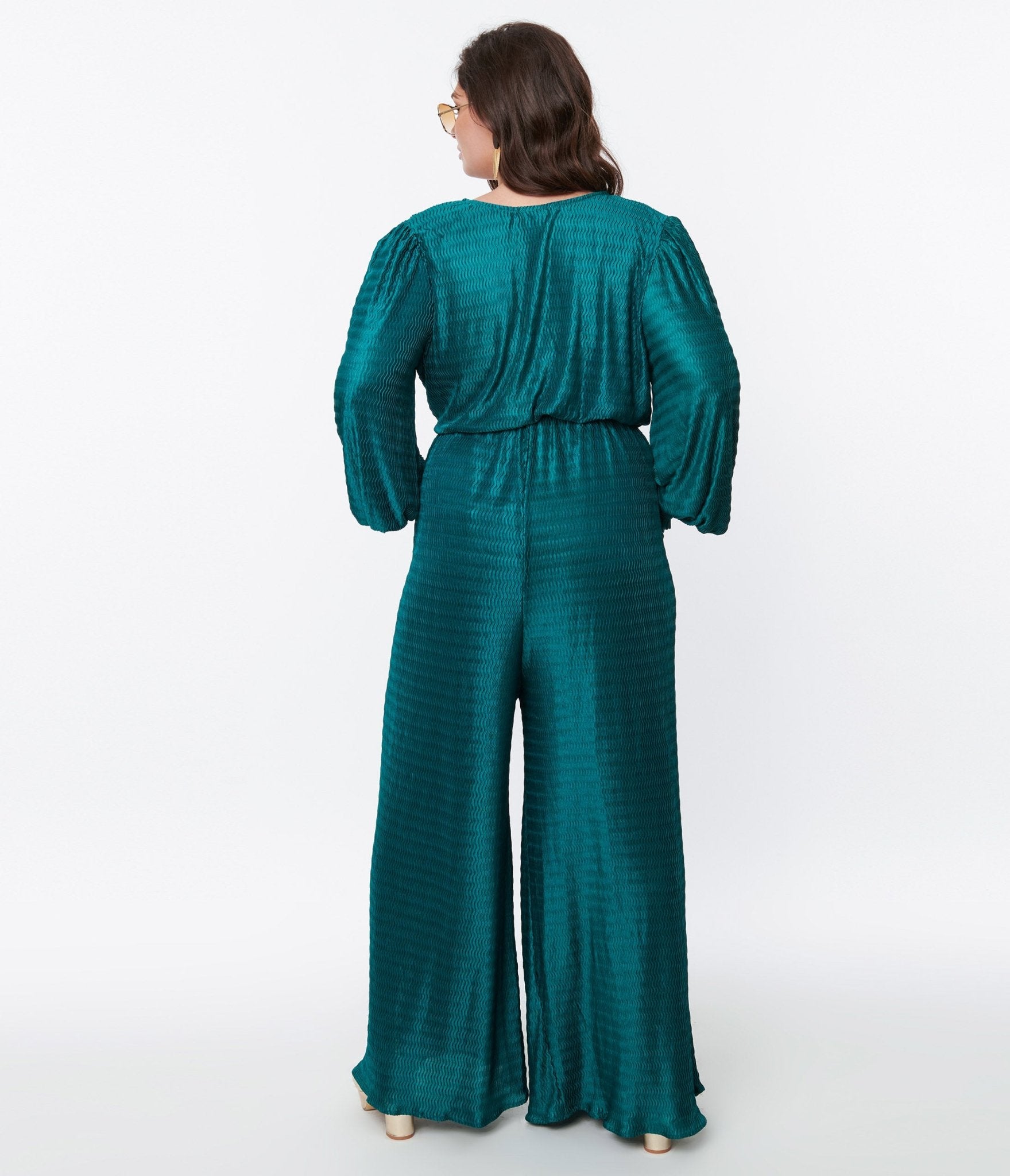 Stylish Teal Satin Textured Jumpsuit for Women - Elegant One-Piece Romper for Parties, Date Nights & Special Occasions