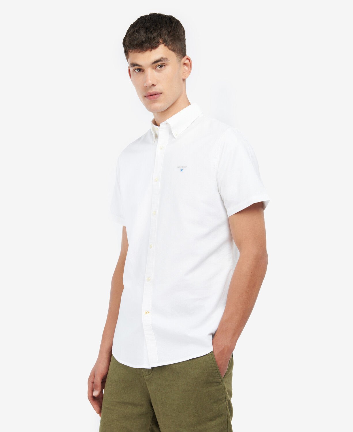 BARBOUR Men's Oxford Short Sleeve Tailored Cotton Shirt - Classic White Casual Button Down Shirt for Office, Summer & Outdoor Activities