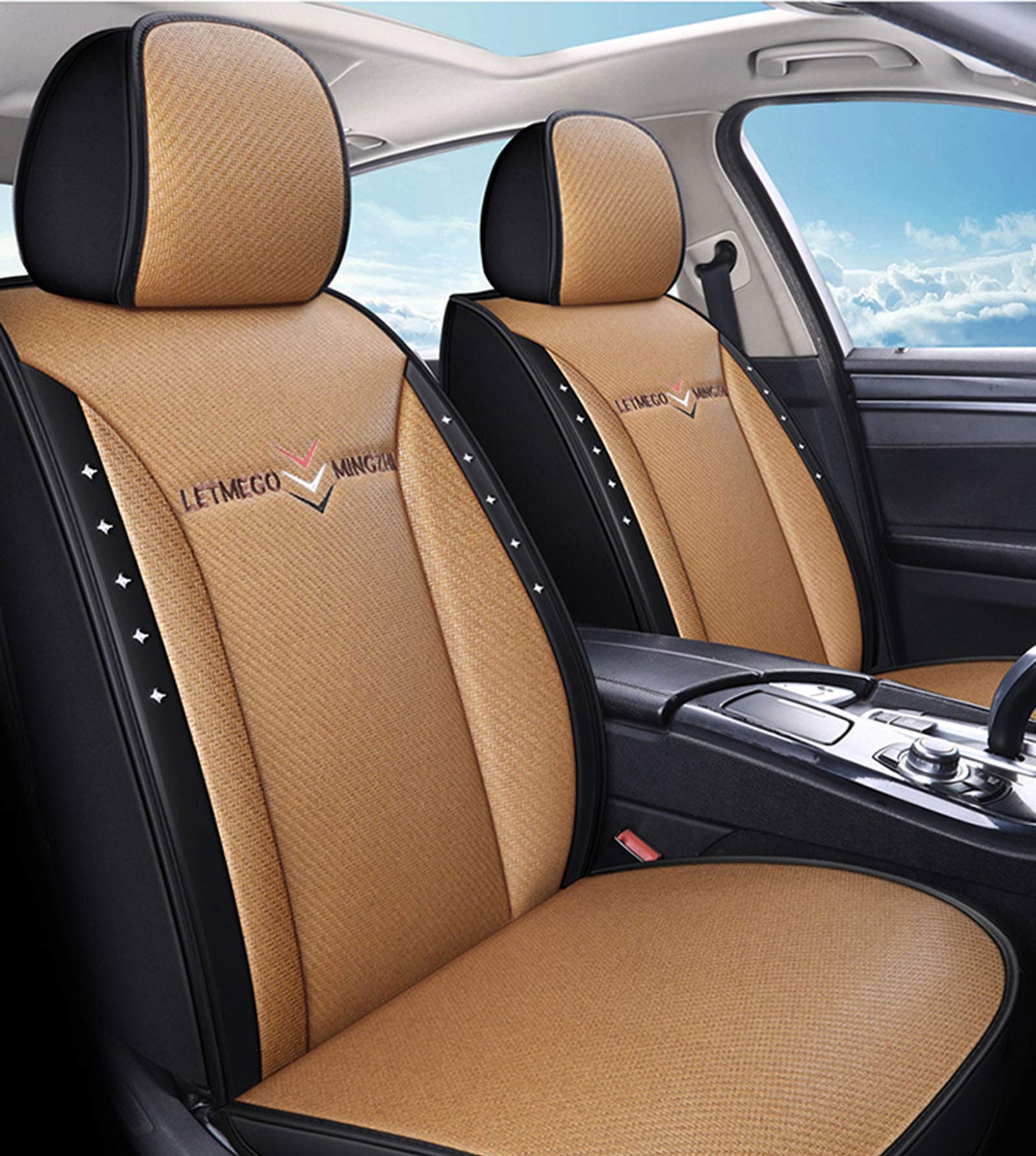 Breathable Universal Car Seat Cover Full Set - All Season Comfort for Summer & Winter, Beige | Perfect for SUVs, Sedans & Trucks