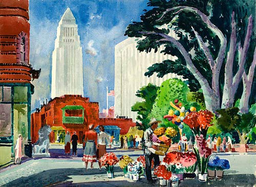 Millard Sheets California Watercolor Fine Art Print - Vintage 1951 Olvera Street Painting - 22 x 30 Inches Wall Decor for Home, Office & Gallery