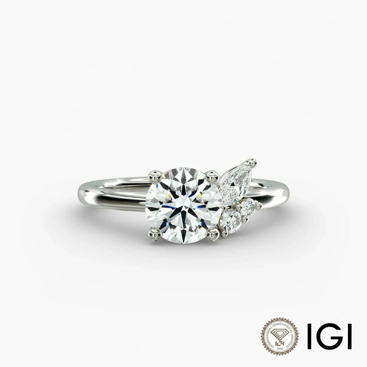 14K/18K Asymmetrical Marquise & Round Cluster Diamond Wedding Ring - D Color VVS Lab-Created Diamonds | Elegant Bridal Jewelry for Engagement, Wedding & Anniversary Gifts