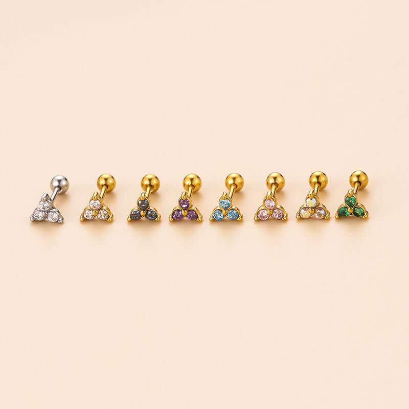 20G Surgical Steel Cartilage Earrings - 3 Leaf Stud Conch Piercing Jewelry with Ball Back Closure | Hypoallergenic Body Jewelry for Helix, Tragus, Conch Piercings | Perfect for Everyday Wear & Special Occasions