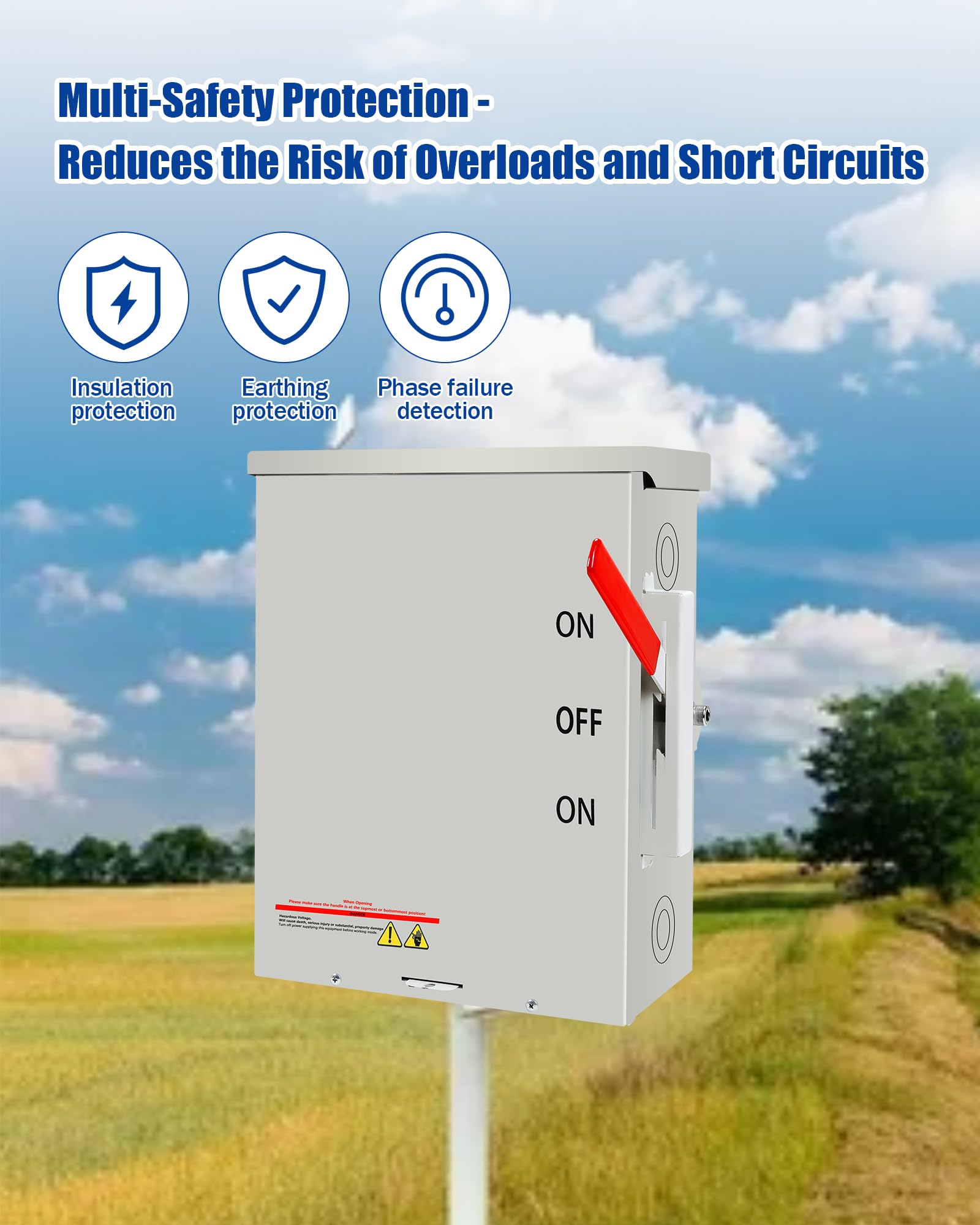 200A Generator Transfer Switch, 3P 48000W Heavy Duty Safety Switch, 120/240V Non-Fusible Disconnect Switch, NEMA-3R, Multiple Insulation Protection - Ideal for Home Backup Power, Industrial Use & Emergency Power Transfer