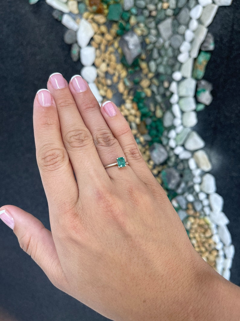 1.0ct Lush Dark Green Emerald Cut Solitaire Ring - 925 Sterling Silver Engagement Ring for Women, Perfect for Anniversary, Proposal & Special Occasions