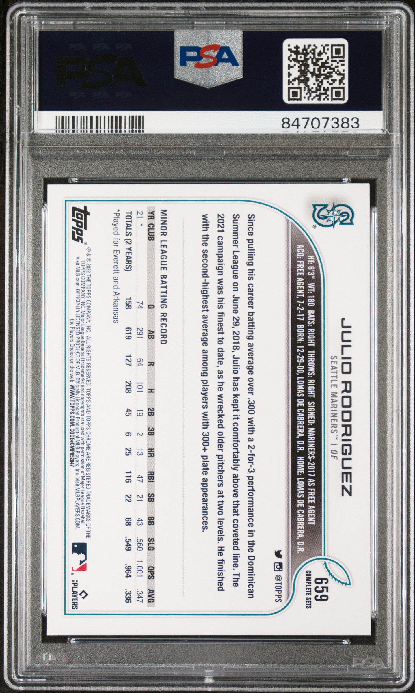 2022 Topps Complete Set Julio Rodriguez Variation #659 PSA 10 Rookie Baseball Card - Perfect for Collectors & Sports Memorabilia Displays
