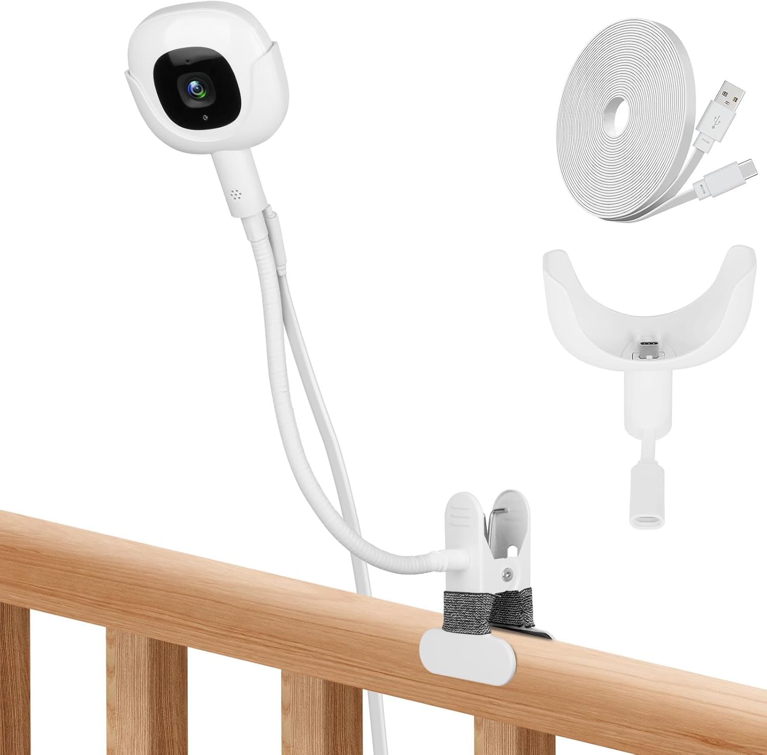 **Nanit Pro Baby Monitor Clip Charger Mount with Type-C Port & 10FT Cable - No Tools or Wall Damage - Travel-Friendly Accessory for Home, Nursery & On-the-Go (Camera Not Included)**