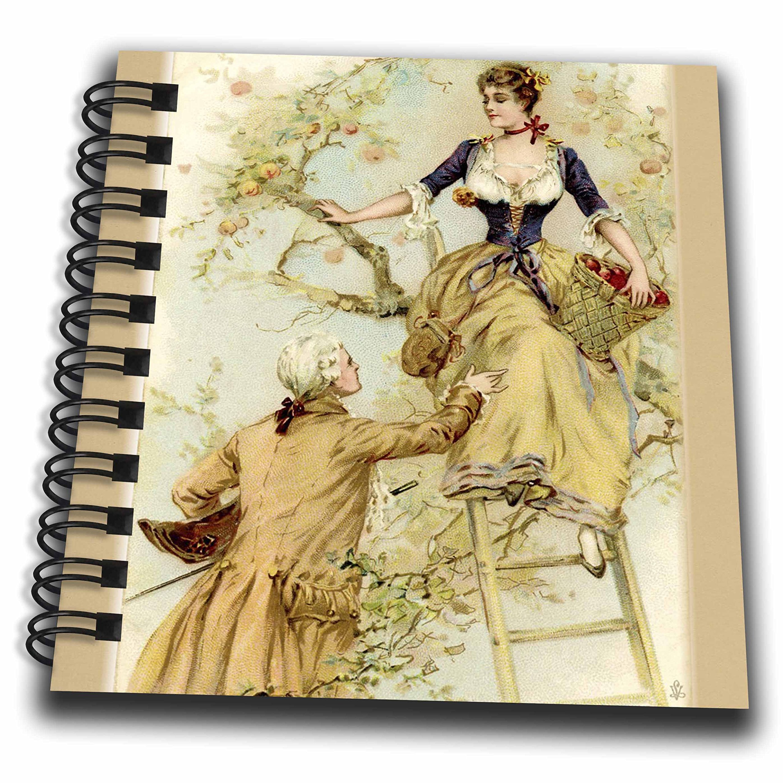 3dRose Romantic French Couple Mini Notepad - 4x4 Inch Cute Memo Pad for Love Notes, Shopping Lists & Office Use - Perfect Gift for Couples, Valentine's Day & Anniversaries (db_43706_3)
