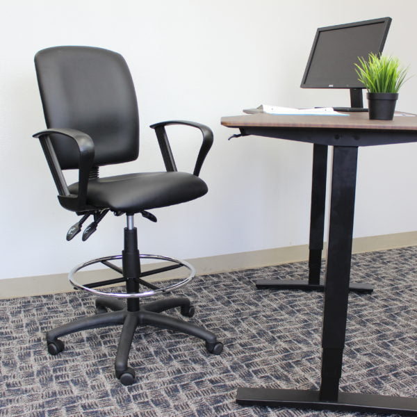 Boss Drafting Stool with Black Leather Seat - Adjustable Height Office Chair (Models B1645, B1646, B1647) - Perfect for Architects, Artists & Home Office Workspaces